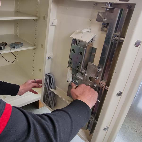 Security safe being repaired by one of Ross Galt's professional locksmiths